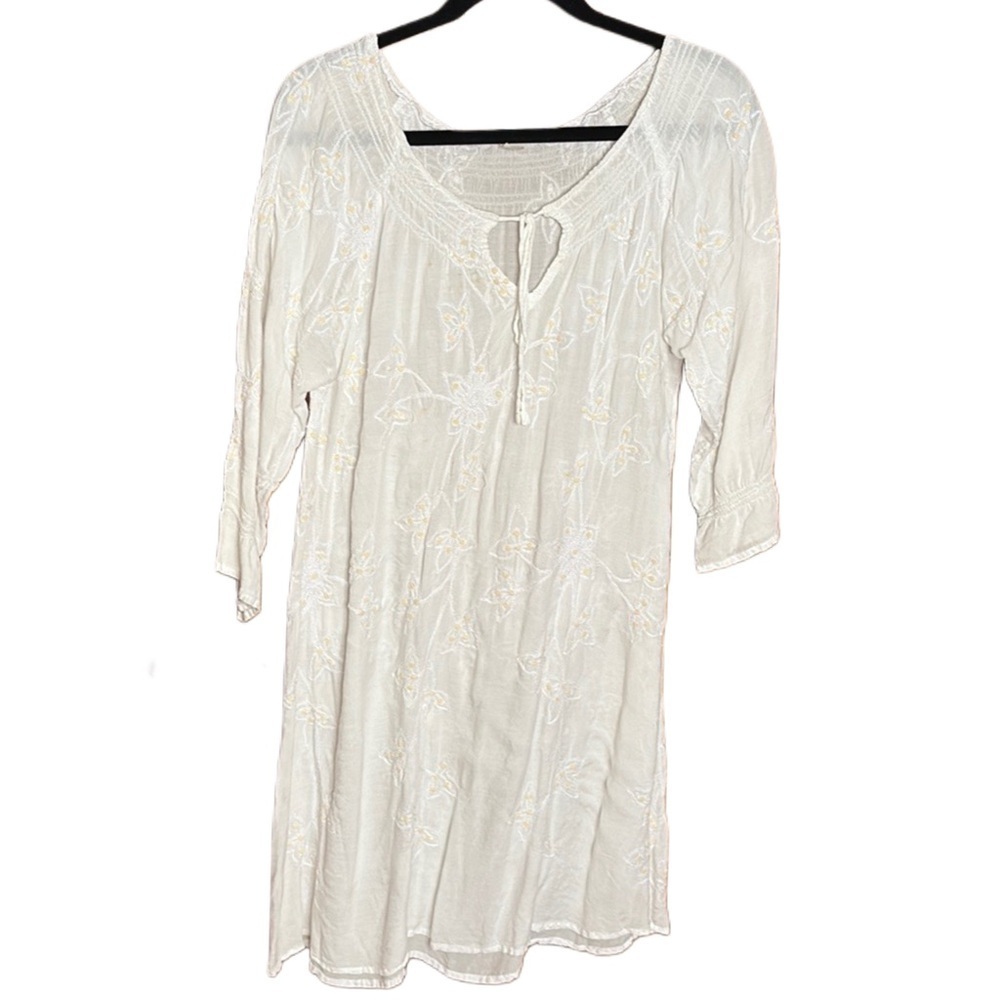 Cool Change embroidered white lightweight boho island vacation dress